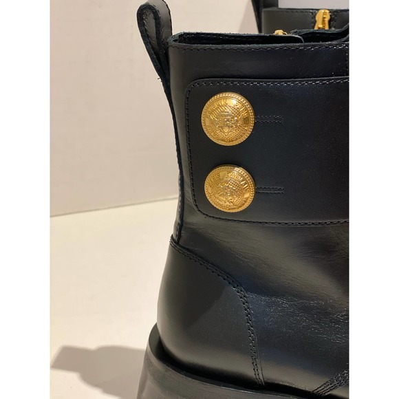 Black Leather Ankle Boots with Gold Accents - Picture 9 of 10